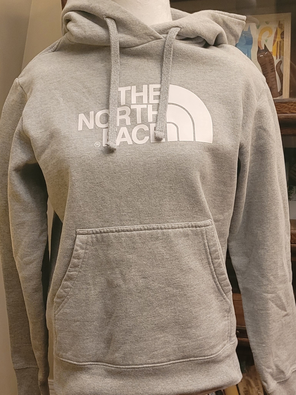 The North Face Light Grey Pullover Hoodie with White Logo
